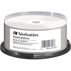 Verbatim 43743 BD-R 25GB 6x Wide White Thermal Printable - Pack Of 25
