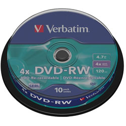 Verbatim 43552 DVD-RW Matt Silver 4x 4.7GB - Pack Of 10