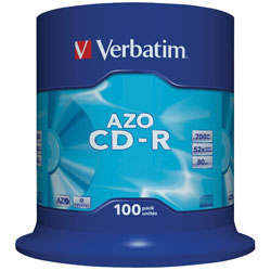 Verbatim 43430 CD-R AZO Crystal 52x 700MB - Pack Of 100