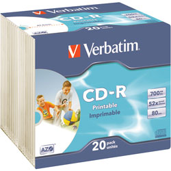Verbatim 43424 CD-R AZO Wide Inkjet Printable 52x 700MB - Pack Of 20