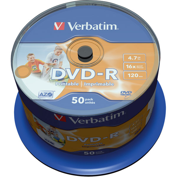 Verbatim 43533 DVD-R Wide Inkjet Printable No ID Brand 16x 4.7GB -...