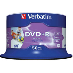 Verbatim 43512 DVD+R Wide Inkjet Printable No ID Brand 16x 4.7GB - Pack Of 50
