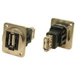 Cliff CP30208NM3 USB2.0 A-A feedthrough connector, nickel plated metal frame, M3