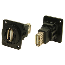 Cliff CP30208NM3B USB2.0 A-A feedthrough connector, black metal frame, M3 holes