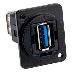 Cliff CP30205NM3B USB3.0 A-A feedthrough connector, black metal frame, M3 holes