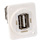 Cliff CP30208NXW USB2.0 A-A feedthrough connector, white plastic frame