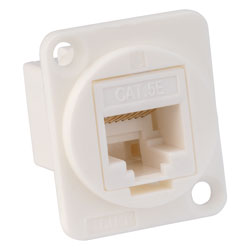 Cliff CP30220W Cat5e RJ45 feedthrough connector, white plastic frame, CSK holes