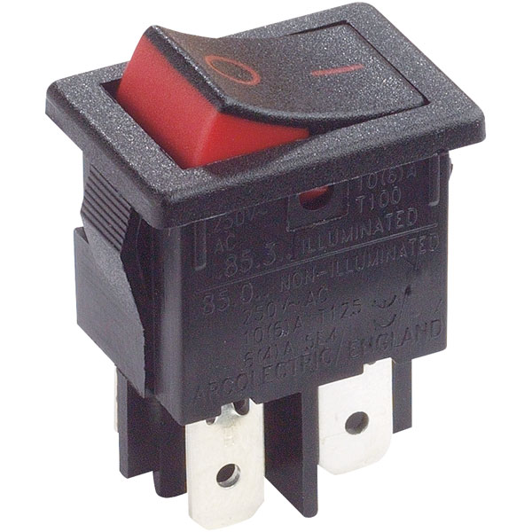  H8550XBAAA Rocker Switch Lit Red DPST On-Off 250V AC 10 A