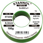 Stannol 573258 Solder Wire Sn99Cu1 KS115 3.0% 1.5mm 500g