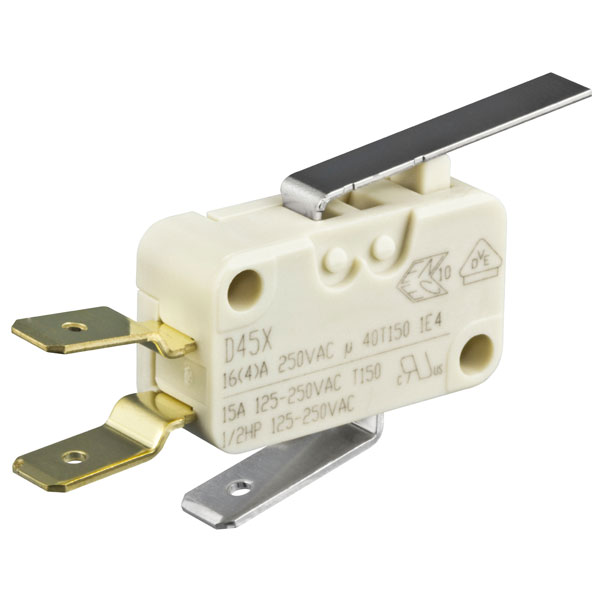 Click to view product details and reviews for Zf D45u V3ll Microswitch Spdt 16a 150°c Long Lever Qc Dog Leg.