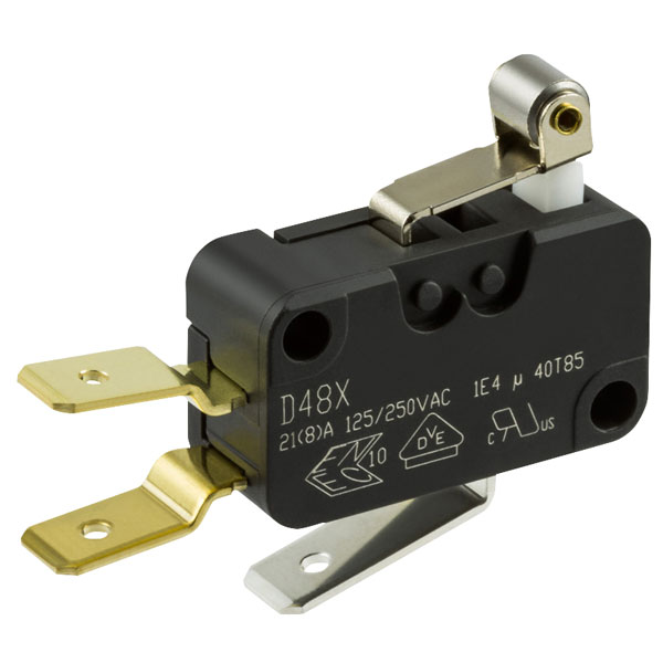 ZF D489-V3RA Microswitch SPDT 21A Light Force, Short Roller, Q.C. ...