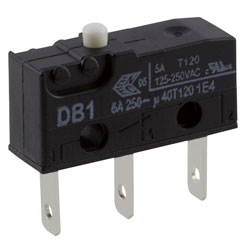 ZF DB1C-B1AA Microswitch SPDT 6A 250V AC, Button, Q.C.