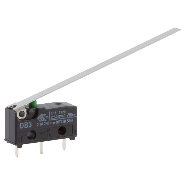 DB3C-B1AA | ZF Button Micro Switch, Tab Terminal, 100 mA, 250 V ac DB3C-B1AA | ZF Button Micro Switch, Tab Terminal, 100 mA, 250 V ac