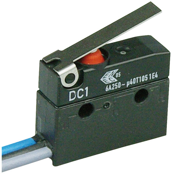  DC1C-C3LB Microswitch SPDT 6A 250V AC, Short Lever, Leads, IP67