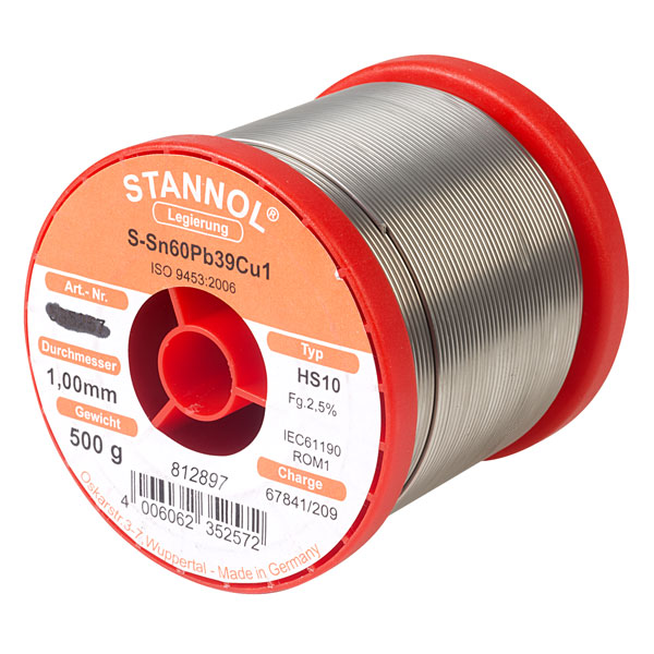 Stannol 535257 Solder Wire HS10 Sn60Pb39Cu1 1.0mm 500g | Rapid Electronics