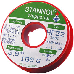 Stannol 64 00 88 Solder Wire HF32 Sn60Pb39Cu1 0.8mm 100g