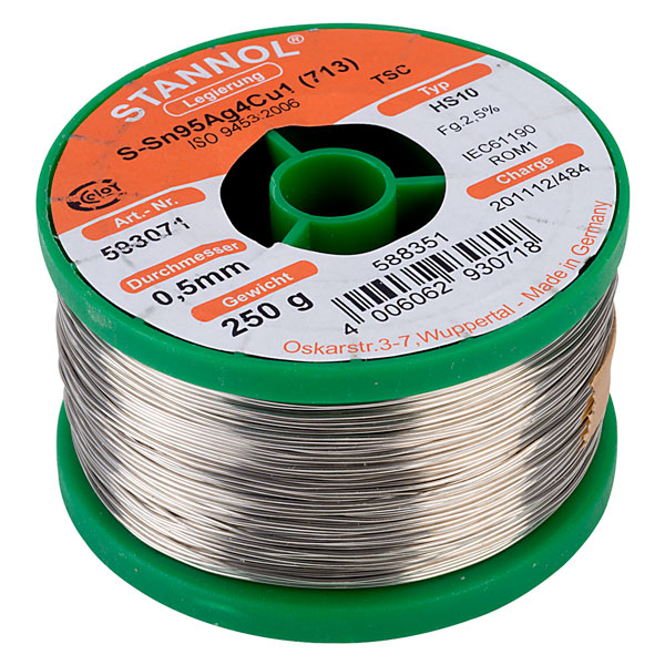 Stannol 593071 Solder Wire HS10 Sn95.5AG3.8Cu0.7 0.5mm 250g