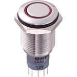 Zip Switch LAS2GQF-22E/R/12V/S/P 16mm IP67 Vandal DPDT Red LED Flush S'Steel
