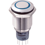Zip Switch LAS2GQF-22E/B/12V/S/P 16mm IP67 Vandal DPDT Blue LED Flush S'Steel