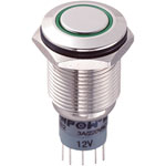 Zip Switch LAS2GQF-22ZE/G/12V/N/P 16mm IP67 Vandal Switch DPDT On-On Green LED