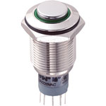 Zip Switch LAS2GQH-22ZE/G/12V/N/P 16mm IP67 Vandal Switch DPDT On-On Green LED