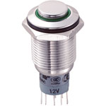 Zip Switch LAS2GQH-22ZE/G/12V/S/P 16mm IP67 Vandal Switch DPDT On-On Green LED