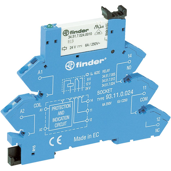 Finder 38.61.7.024.5050 Relay Module 6A SPDT-CO 24VDC AgNi + Au