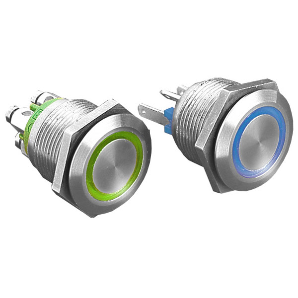 Bulgin MPI002/TERM/GN Anti-vandal Switch SPST 24V DC 50mA Green Ring