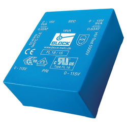 Block FL 10/12, 10 VA low profile PCB transformer 2 x 115 V to 2 x 12 V