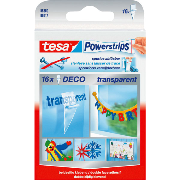 tesa® 58800 Powerstrips Deco Transparent Pack Of 16