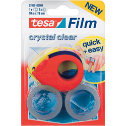 tesafilm® 57859 Crystal Clear Adhesive Tape 19mm x 10m Pack Of 2 & Dispenser