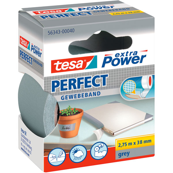 tesa® 56343 Extra Power Fabric Tape - Grey - 38mm x 2.75m