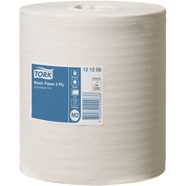 Tork 121206 Basic Paper 2 Ply Centrefeed Roll M2 System - Pack Of 6