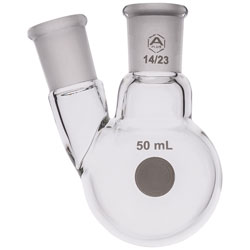 A PLUS Round Bottom Flask Two Neck 50ml Centre Joint 14/23 Angled Joint 14/23