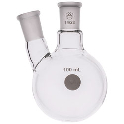 A PLUS Round Bottom Flask Two Neck 100ml Centre Joint 14/23 Angled Joint 14/23