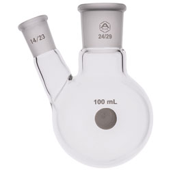 A PLUS Round Bottom Flask Two Neck 100ml Centre Joint 24/29 Angled Joint 14/23