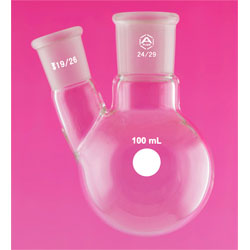 A PLUS Round Bottom Flask Two Neck 100ml Centre Joint 24/29 Angled Joint 19/26