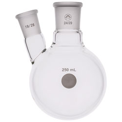 A PLUS Round Bottom Flask Two Neck 250ml Centre Joint 24/29 Angled Joint 19/26