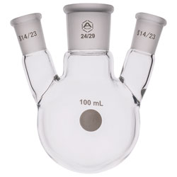 A PLUS Round Bottom Flask Three Neck 100ml Centre Joint 24/29 Angled Joint 14/23