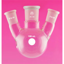 A PLUS Round Bottom Flask Three Neck 100ml Centre Joint 24/29 Angled Joint 19/26