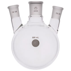 A PLUS Round Bottom Flask Three Neck 500ml Centre Joint 24/29 Angled Joint 19/26