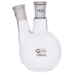 Glassco Round Bottom Flask Two Necks 100ml Centre Neck 14/23 Side Neck 14/23