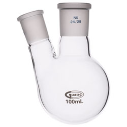 Glassco Round Bottom Flask Two Necks 100ml Centre Neck 24/29 Side Neck 19/26