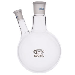 Glassco Round Bottom Flask Two Necks 500ml Centre Neck 24/29 Side Neck 14/23