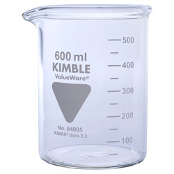 Kimble Chase Beaker, Heavy Duty, Low Form, with Graduation and Scale 600 Ml
