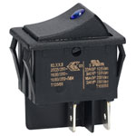 R-TECH 523255 Rocker switch, black, DPST, blue dot illuminated, 20A 250V