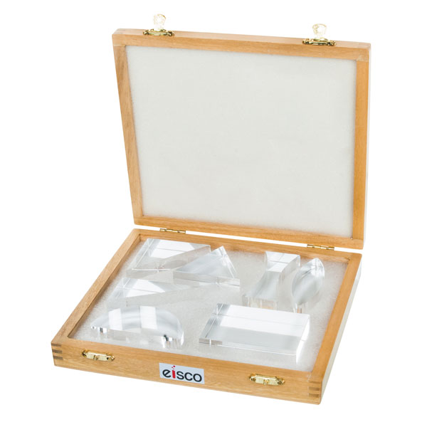 Image of Eisco PH0571 - Mixed Prisms In Wooden Storage Box - Set of 7 Prisms