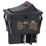 R-TECH 523556 Rocker switch, black, DPST, red dot illuminated, 20A 250V