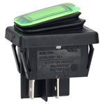 R-TECH 523593 Rocker switch, DPST, 16A 250V, light green illuminated, IP65