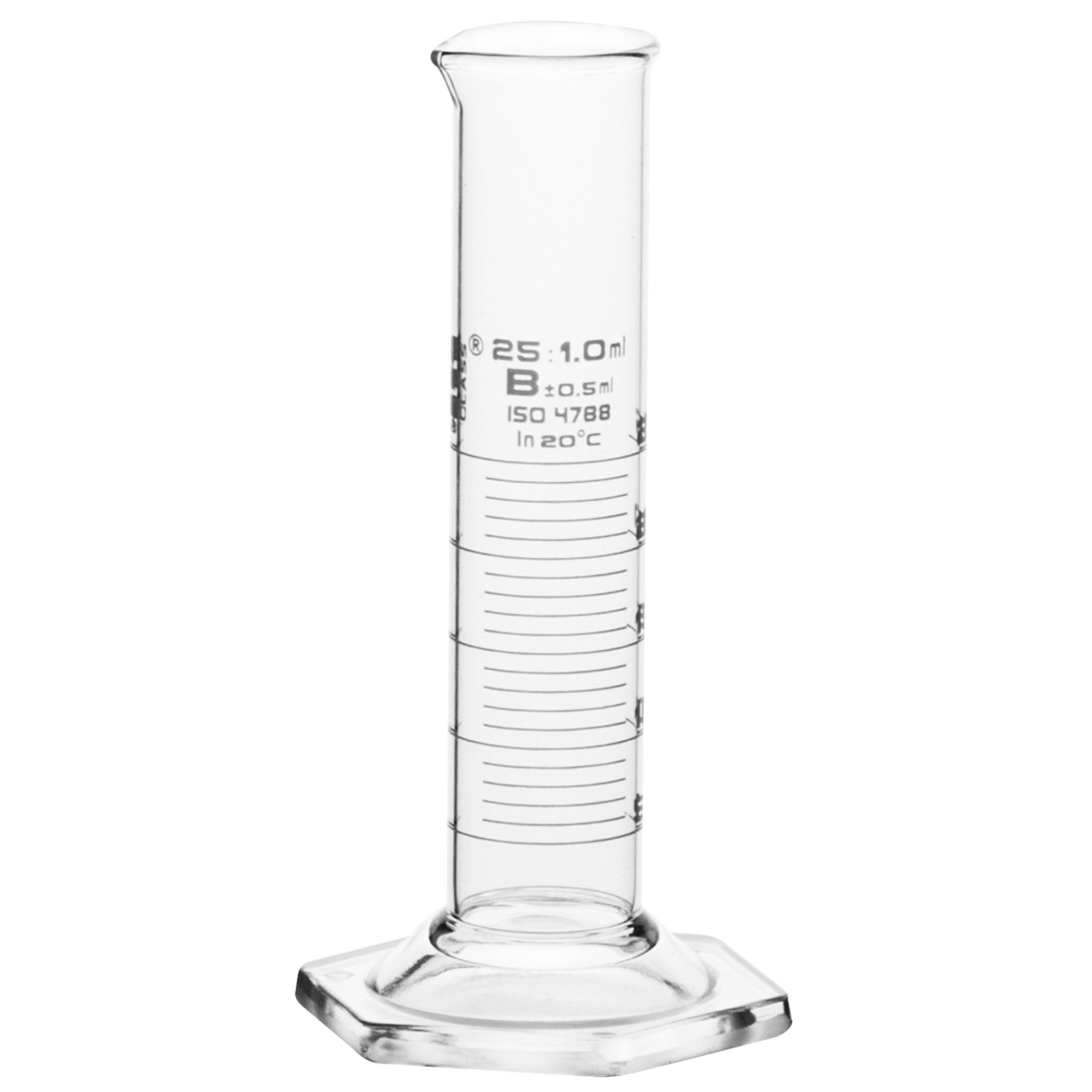 Graduated Cylinder, 250mL - Class A - Squat Form - Hexagonal Base